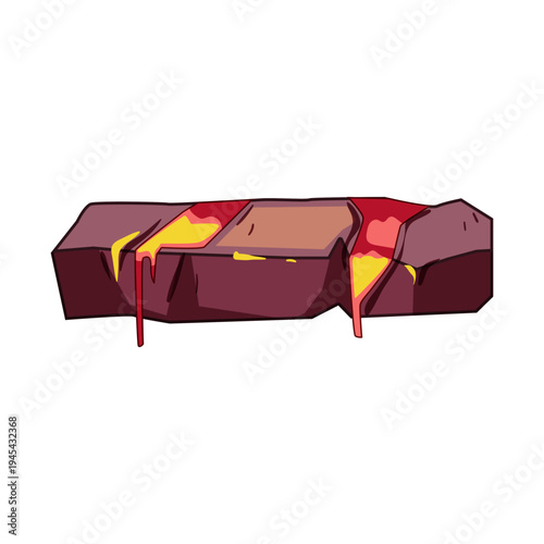 Rocky platform featuring fissures filled with glowing molten lava, flowing and dripping down the sides, an iconic element for game design or volcanic concepts