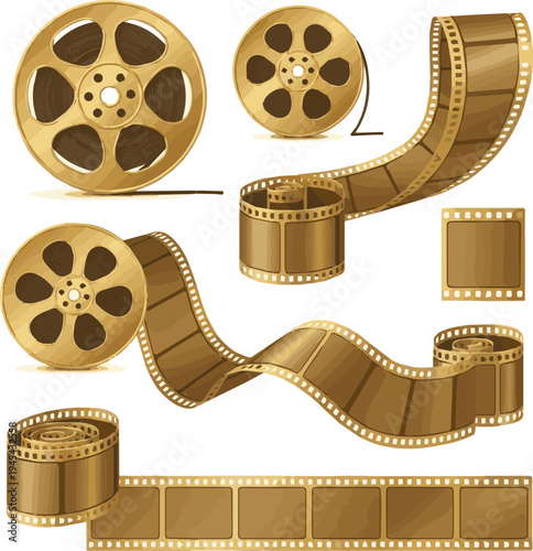 Isolated a realistic Golden Film vector art with white background..