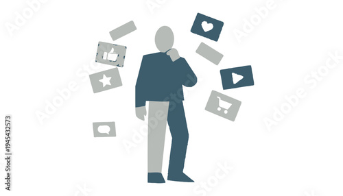 A man in a blue suit surrounded by social media icons