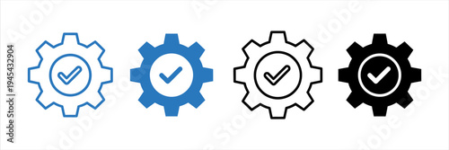 Gear with checkmark icon, symbolizing successful task completion and settings