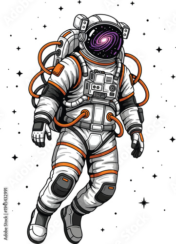 Astronaut Floating in Outer Space with Stars.