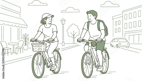 Bicycle vector illustration of a couple riding in the city