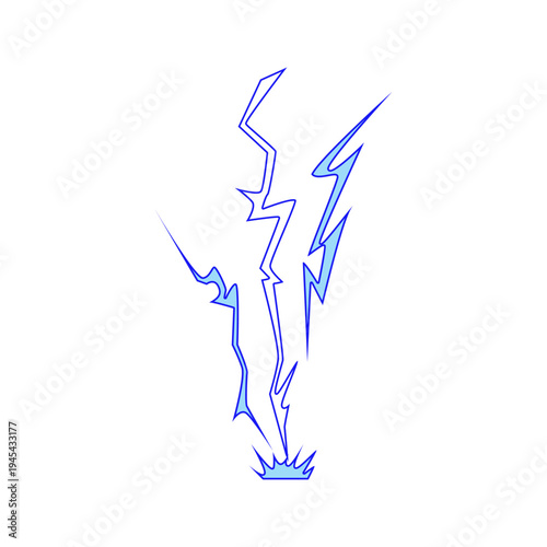 Stylized lightning bolts are descending and impacting a surface, creating an energetic burst of electrical power and dynamic energy, suitable for powerful visual effects and expressive designs