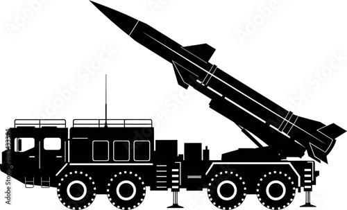 Black silhouette of a missile launcher truck