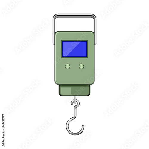 Handheld digital scale device displaying a blank screen and a hanging hook, symbolizing the measurement of baggage weight for travel preparation and avoiding overweight fees at the airport
