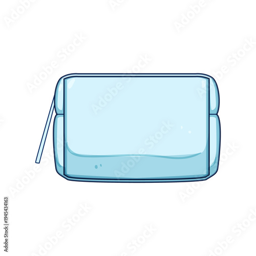 Rectangular light blue traveling makeup bag with a zipper, designed for carrying beauty essentials and personal care items, organizing cosmetic products for daily use or travel