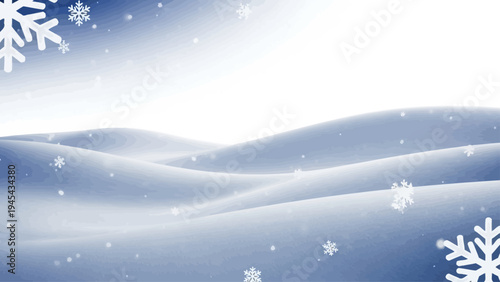 Snowflakes Falling on Snowy Landscape Hills.