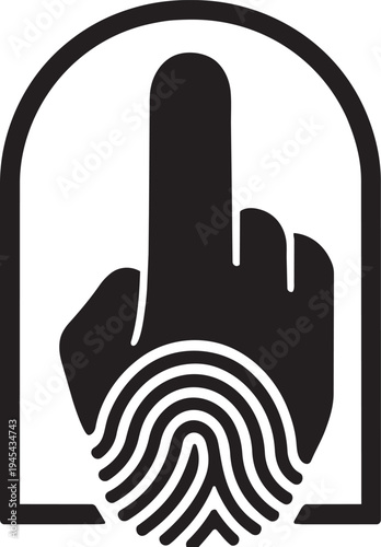 Black and white fingerprint scanning panel icon for biometric authorization identification and secure digital access verification