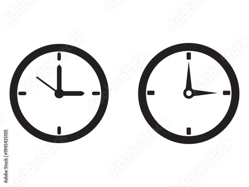 Clocks with different times on white background  analog clock faces with hour and minute hands  time concept