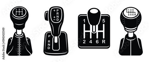 Set of car gear shift levers including manual and automatic transmission types vector illustration