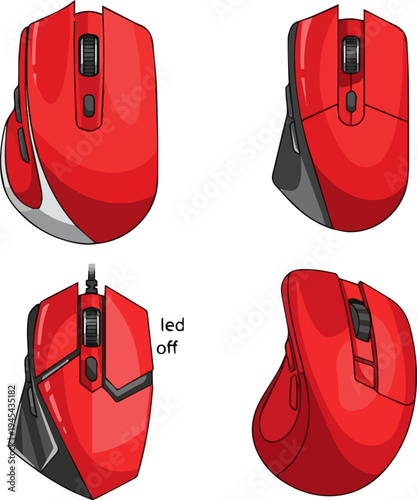 Isolated a realistic kinds of deferent Red computer mouse vector art with white background..
