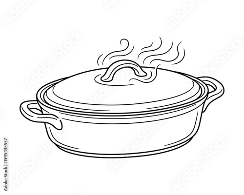 Cooking pot steaming hot food casserole dish kitchen object vector illustration