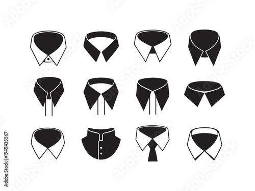 Collection of various shirt collars and necklines  different types of collars  fashion design elements  clothing accessories  menswear details