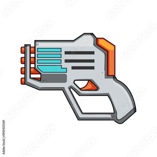 Toy dart blaster vector art for children playing, featuring a futuristic design and vibrant colors, ideal for gaming elements or entertainment graphics