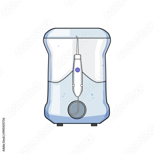 Oral irrigator illustrating a household dental device designed for improving gum health, cleaning teeth, and providing a fresh breath experience through water jet technology