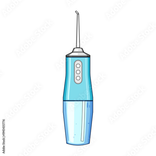 Oral irrigator water flosser illustration showing a portable electric dental tool for effective interdental cleaning, gum health promotion and fresh breath in daily oral care