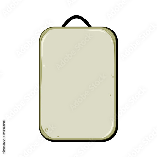 Isometric illustration representing a beige packing cube with a handle, ideal for organizing clothes and items inside luggage, enhancing space efficiency and tidiness during travel
