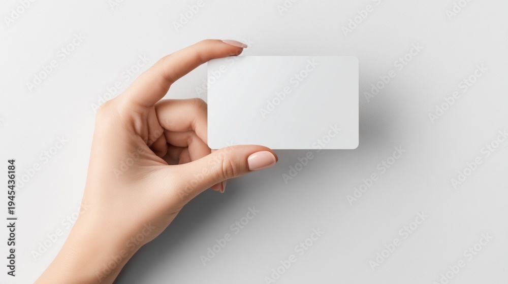 Fototapeta premium Hand Holding Blank Card Mockup on Light Background