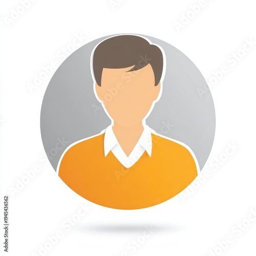Flat avatar profile icon, faceless male user silhouette in orange sweater. Round minimalist UI contact placeholder