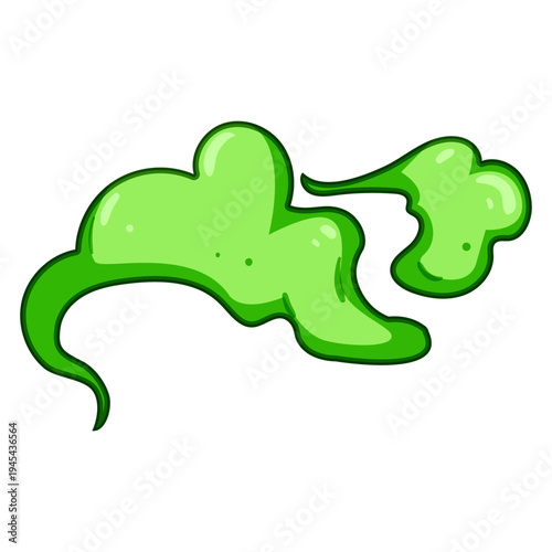 Green poison cloud cartoon drawing portraying a toxic gas or bad odor emission, indicating danger, pollution, or an unpleasant smell in a playful vector illustration style