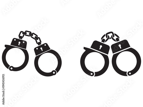 Handcuffs icons with chains on white background for law enforcement and security concepts  pair of cuffs