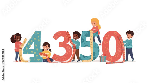 Children Playing with Large Colored Numbers.