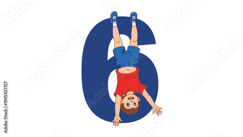 Child Playing Inside Large Number Six.