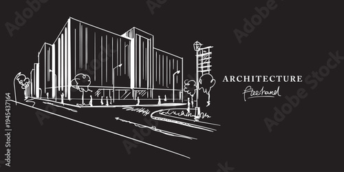 Architecture freehand drawing, Sketch Hand drawn Drawing design.