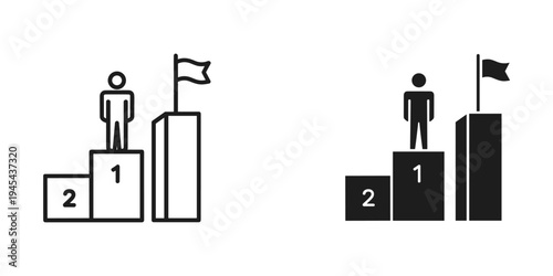 Black and white line art of two podium winners with flags vector illustration