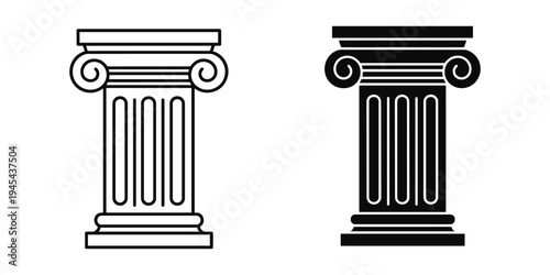Black and white ancient Greek columns vector illustration, flat design