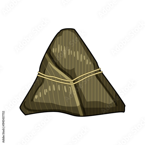 Zongzi, a traditional chinese glutinous rice dumpling, is presented, wrapped in bamboo leaves and tied with string, a festive food enjoyed during the dragon boat festival