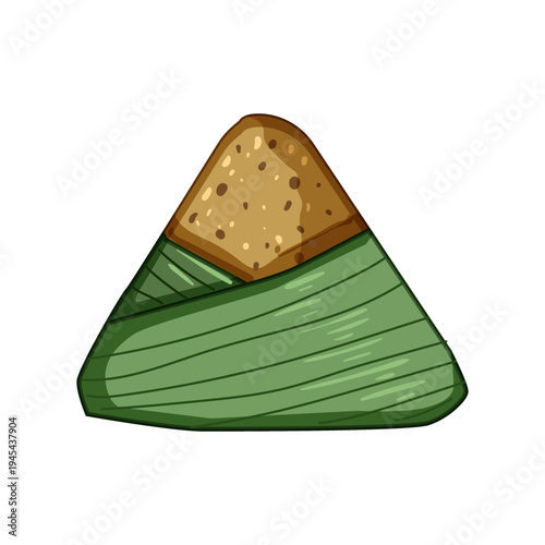 Classic chinese zongzi rice dumpling wrapped in green leaves, a traditional asian food often eaten during the dragon boat festival, featuring a delicious mixture of sticky rice and fillings