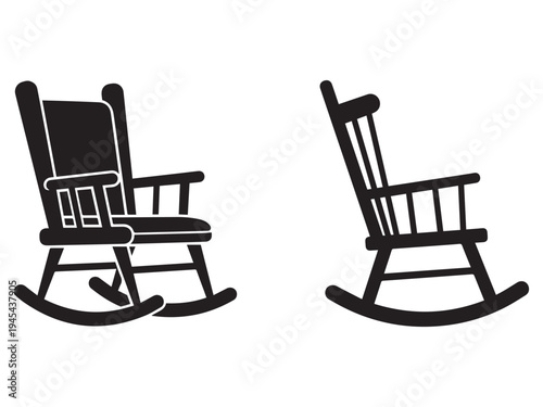 Rocking chair furniture home decor sitting chair relax  two black silhouettes on white background