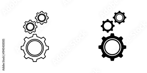 Gear icons set, black and white cogwheel vector illustration, flat design