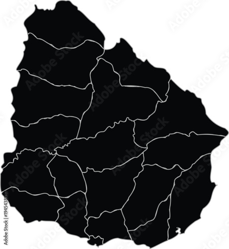 Simple black map of Uruguay showcasing the internal departmental divisions vector illustration 