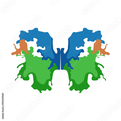 Symmetrical abstract colorful inkblot showing a visual representation of the psychological personality assessment revealing perception, imagination, emotion, and mental state