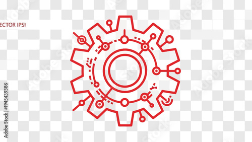 Red Gear Icon with Mechanical Elements.
