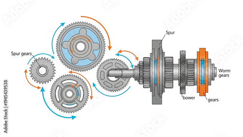 Mechanical Gear System with Shaft and Gears.