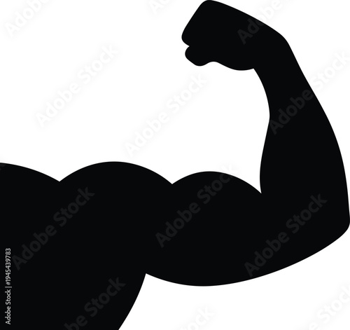 Muscular arm flex silhouette, biceps strength icon for gym fitness and bodybuilding, powerful male muscle workout vector design