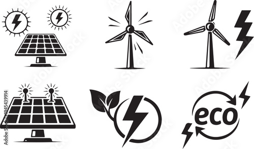 Eco Friendly Energy Icons Solar Wind Power Symbols