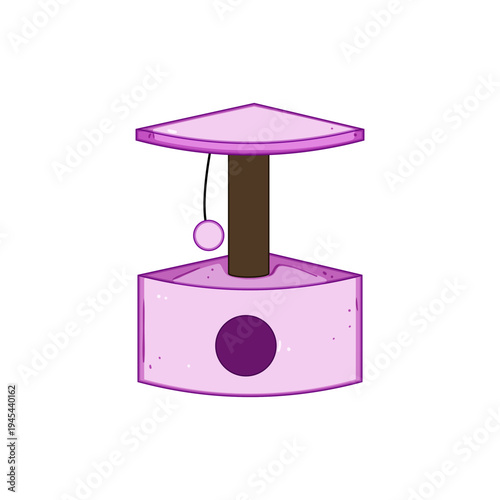 Pink cat scratching post providing a multi functional play and rest area for pets, featuring a corner design with a scratching pole, cozy cubby, and dangling toy
