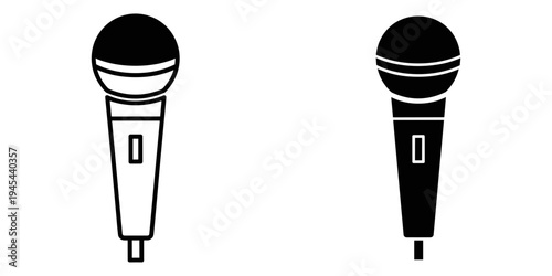 Two microphones in black and white vector illustration, flat design