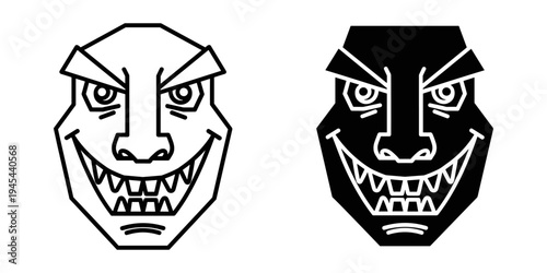 Two evil faces with sharp teeth vector illustration, flat design