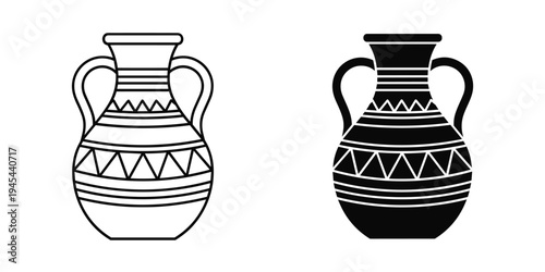 Ancient Greek amphorae vector illustration, black and white flat design