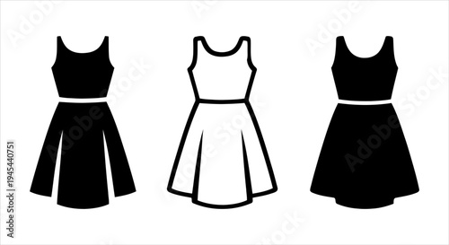 Sleek Collection of Women's Sleeveless Dress Icons for Fashion and Apparel Design