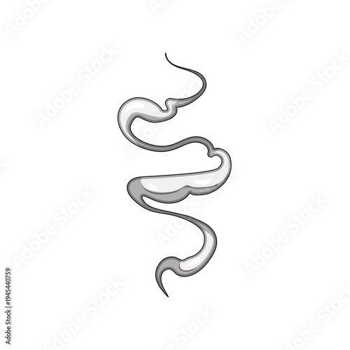 Stylized gray smoke puff vector rising in swirling, dissipating trail on a clean white background, abstract vapor illustration ideal for icons, design elements, cooking or pollution themes