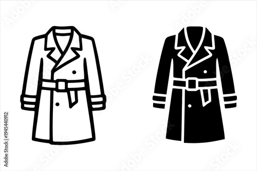 Icon of a Double-Breasted Trench Coat with Belt, Outline and Filled