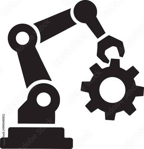 Automated robotic arm manipulator holding a small cogwheel gear concept vector illustration for modern industrial manufacturing