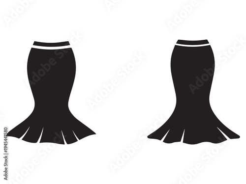 Simple black skirt designs with white accents on waist  fashion illustration