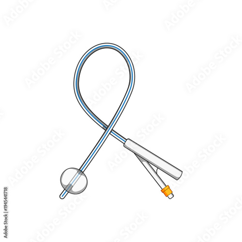 Medical device showing a foley catheter with a balloon and drainage port, essential for urology diagnostics, treatment, and patient care in healthcare settings